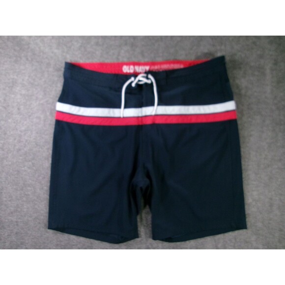 Old Navy Swim Trunks Mens 40 Navy Red White Striped Board Shorts Drawstring - Picture 1 of 11